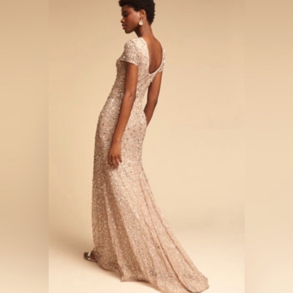 Anthropologie BHLDN Adrianna Papell Lucent Elegant Gold Sequin Evening G… - Picture 4 of 10